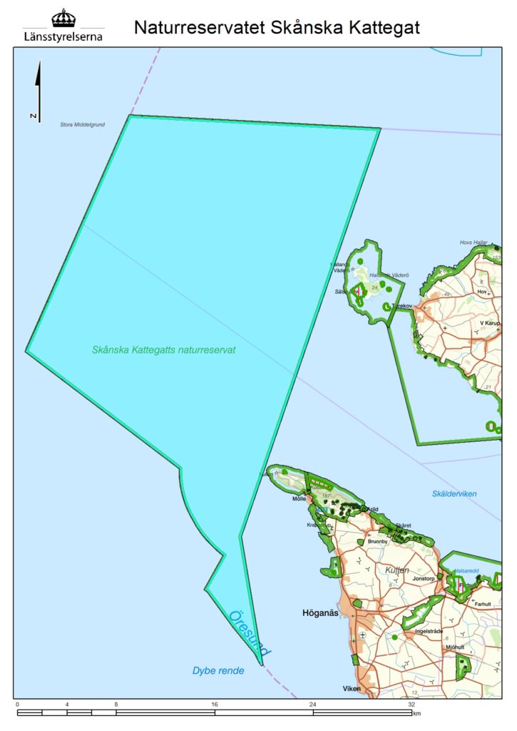 Kartan visar området för det marina naturreservatet Skånska Kattegat