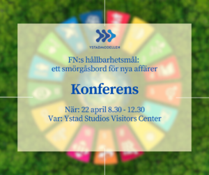 Symboler för de sjutton globala målen och text om var och när konferensen är.