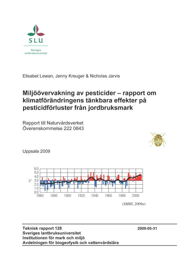 Framsida av rapport om pesticider och klimatförändring