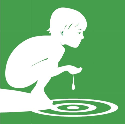 Miljömålsillustration för generationsmålet. Barn med vatten. Illustration: Tobias Flygar.