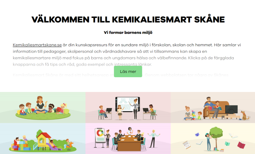 Skärmdump från kemikaliesmartskane.se samt länk till www.kemikaliesmartskane.se